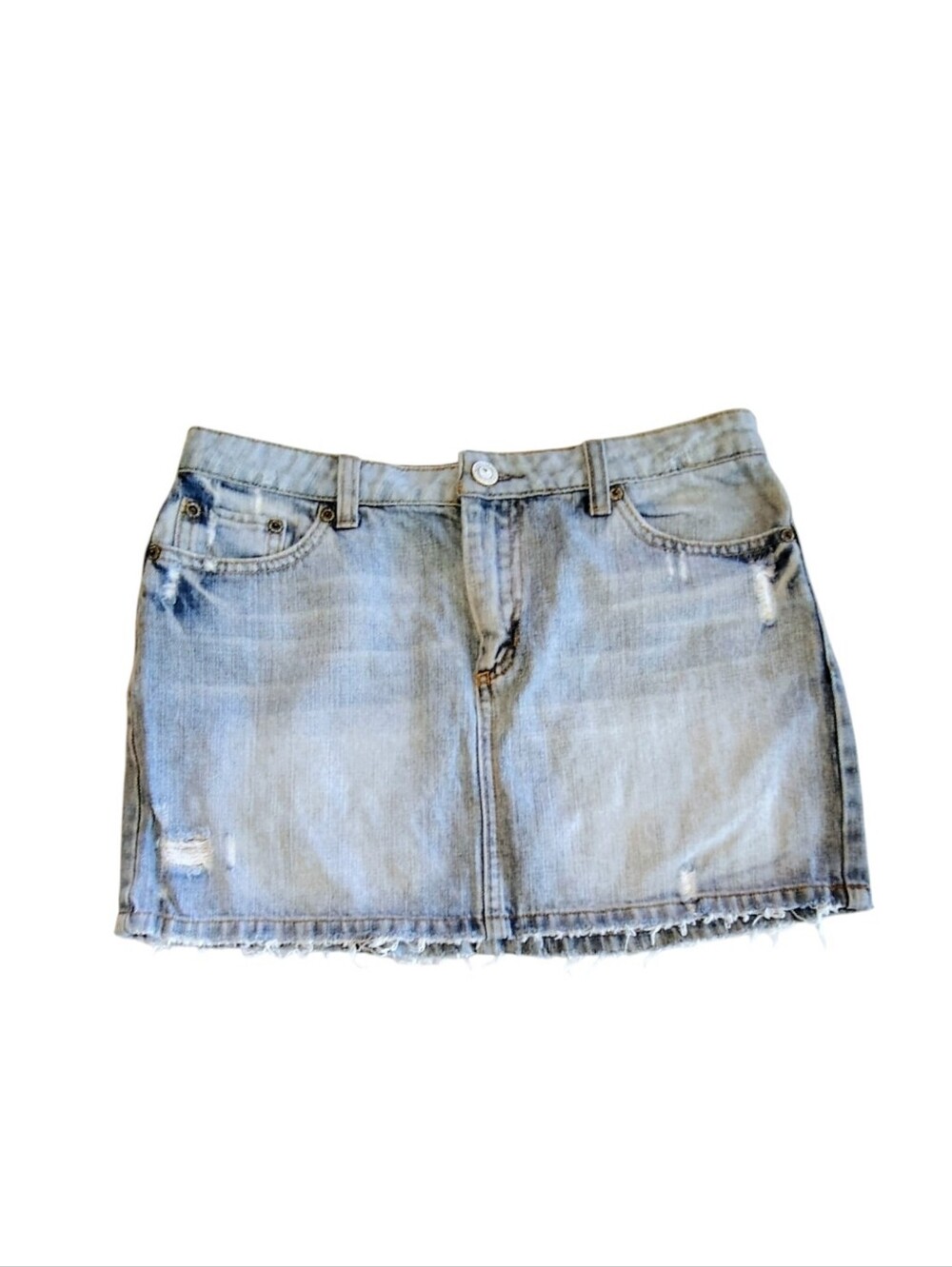 American Eagle 100% Cotton Distressed Light Washed Denim Mini Skirt Size 2